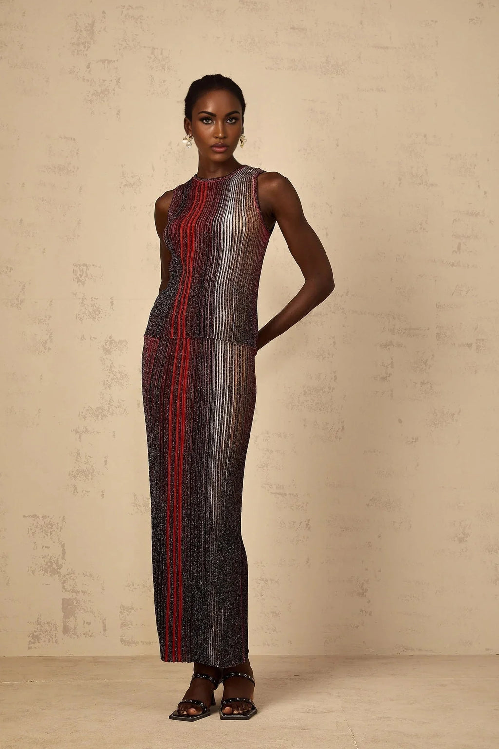 Malia Top & Skirt Set with Textured Finish and Striped Design