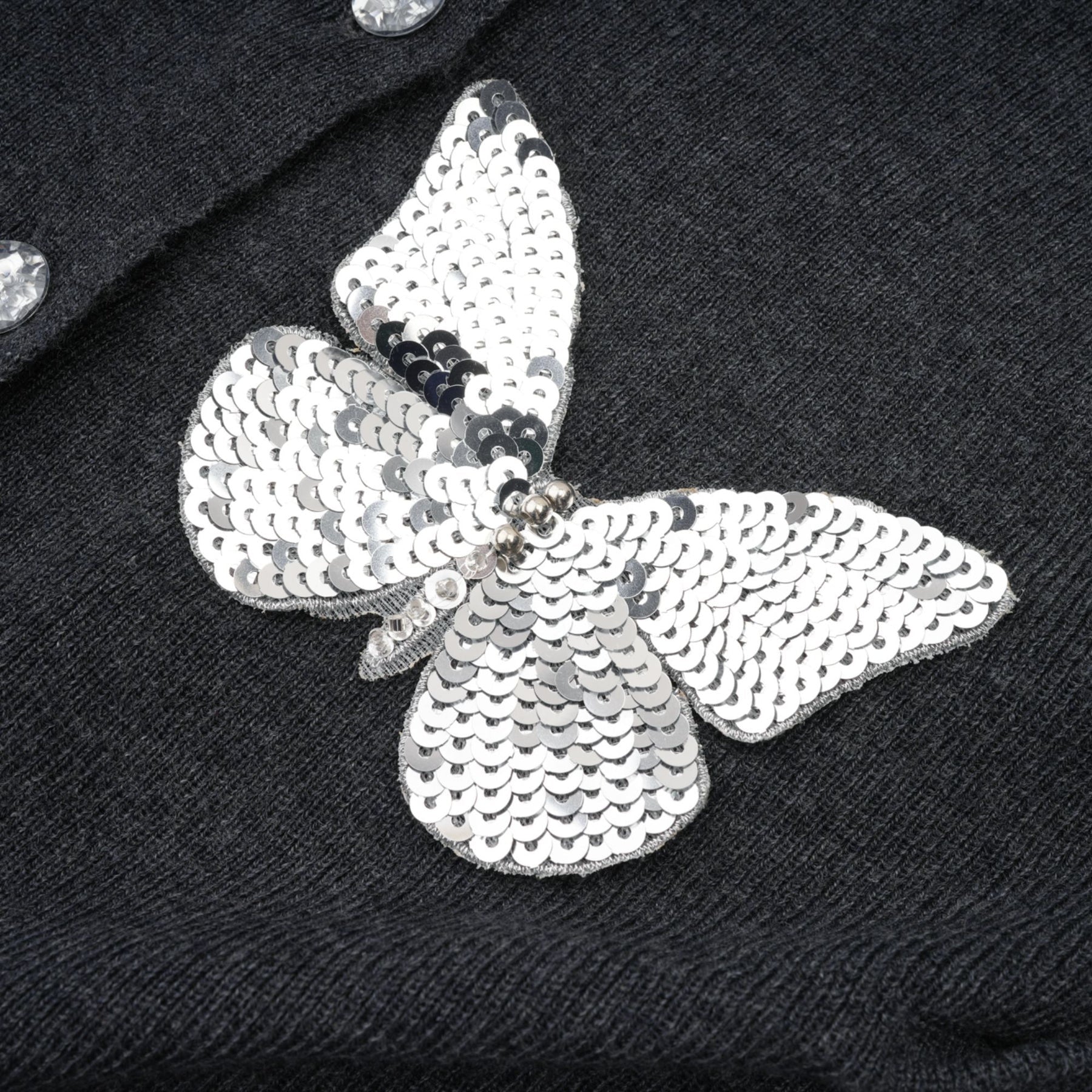 Malina Cardigan Grey Butterfly Sequin Motif & Rhinestone Detail