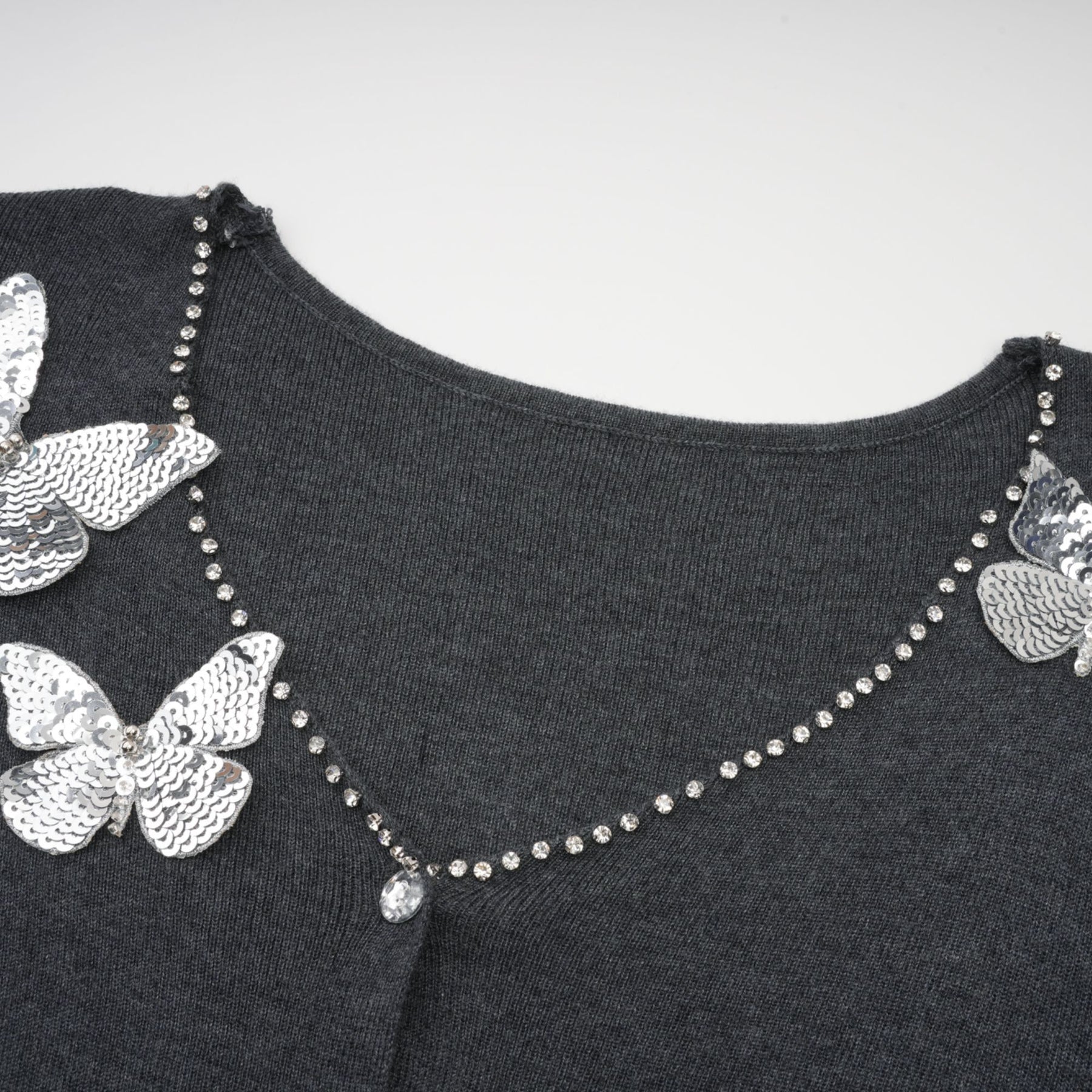 Malina Cardigan Grey Butterfly Sequin Motif & Rhinestone Detail