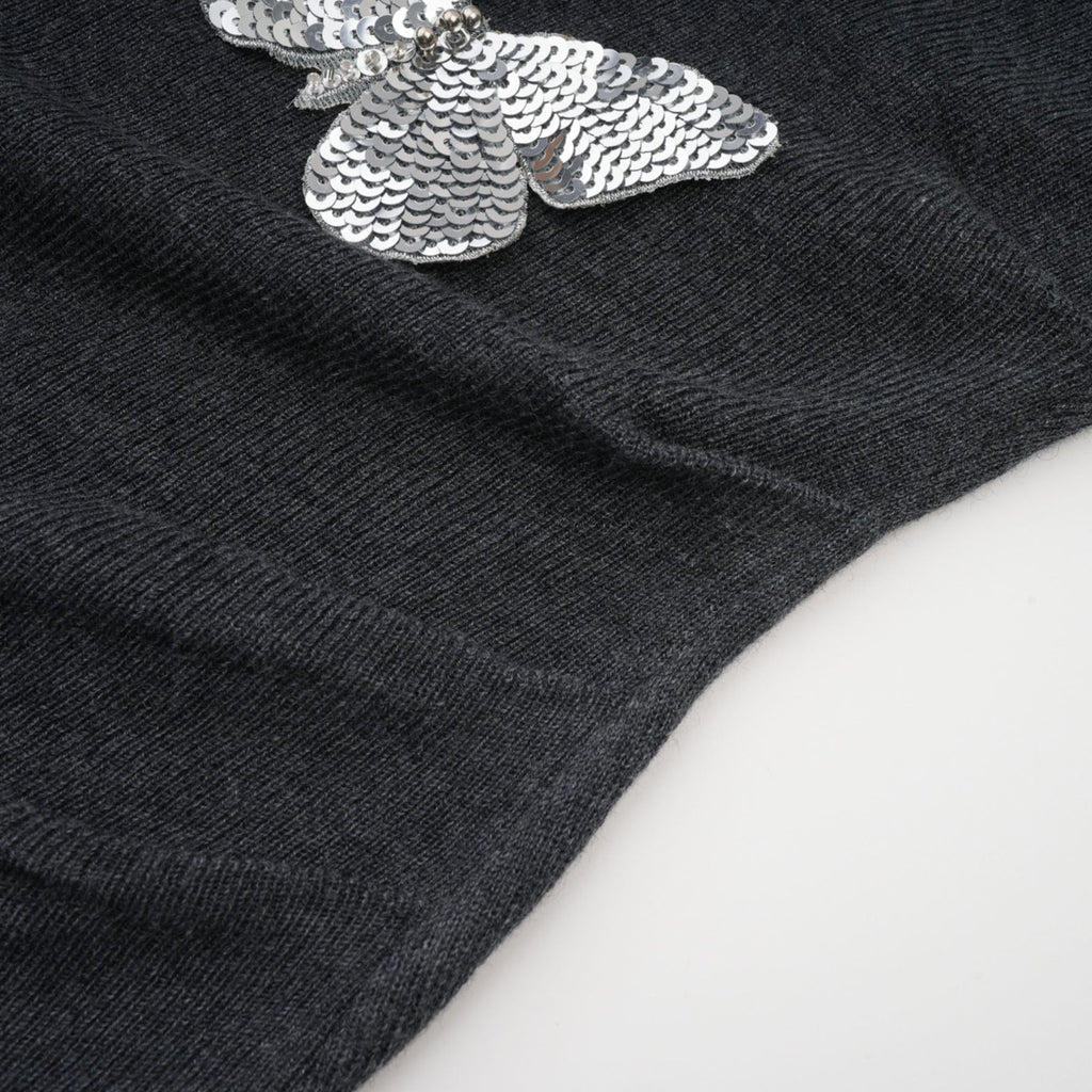 Malina Cardigan Grey Butterfly Sequin Motif & Rhinestone Detail