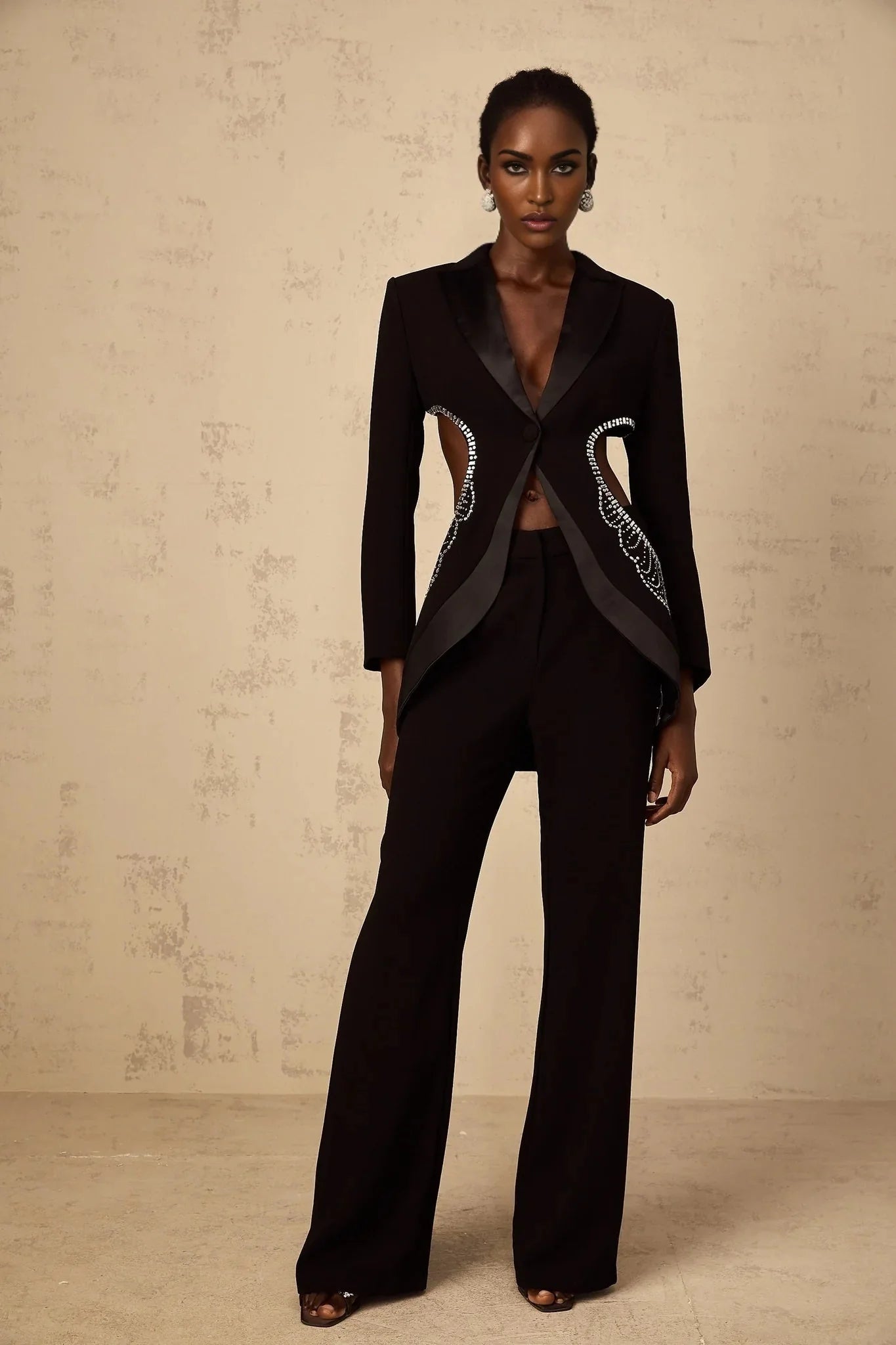 Mallory Blazer & Trousers Set Embellished Cut - Out & Wide Leg