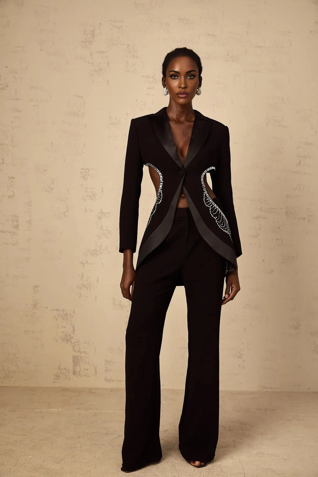 Mallory Blazer & Trousers Set Embellished Cut - Out & Wide Leg