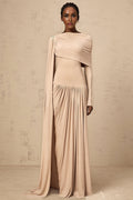 Mallory Maxi Dress with Cape and Ribbon Design