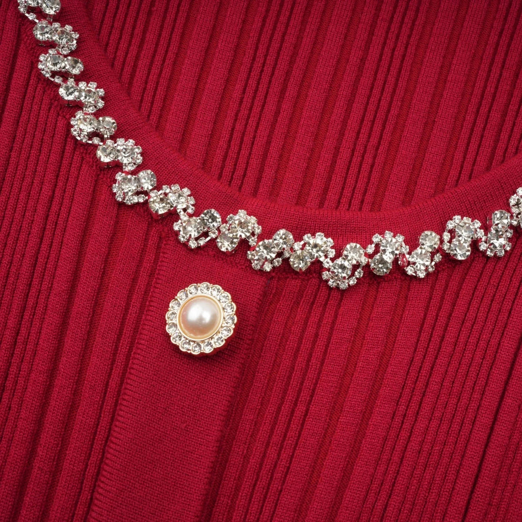 Mallory Midi Dress Red Crystal Embellished Scoop Neck
