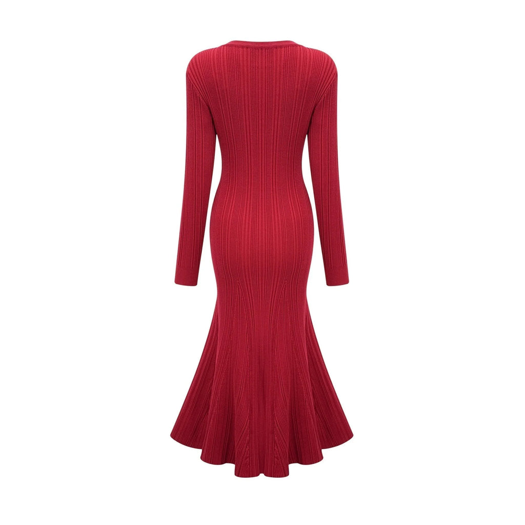 Mallory Midi Dress Red Crystal Embellished Scoop Neck