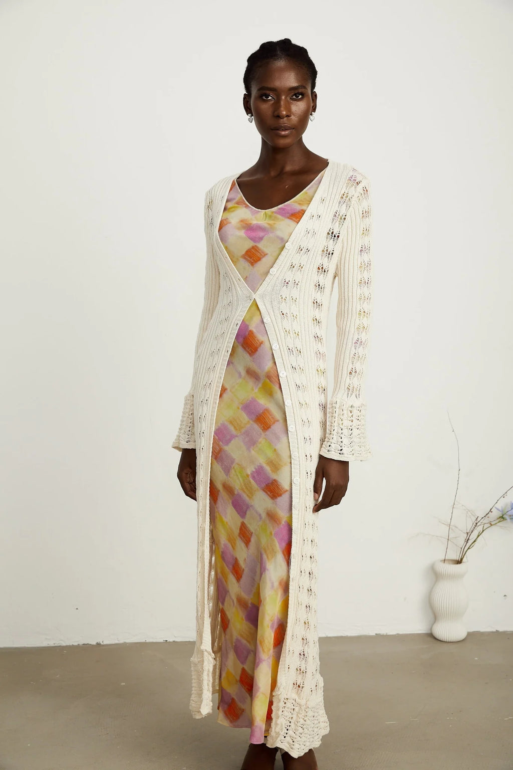 Margherita Crochet Knit Cardigan with Flared Cuffs