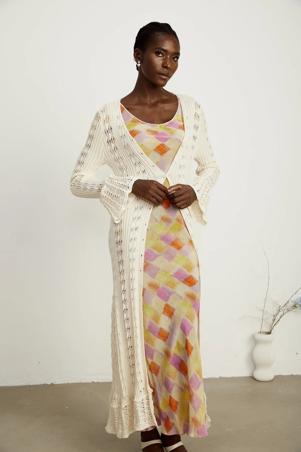 Margherita Crochet Knit Cardigan with Flared Cuffs