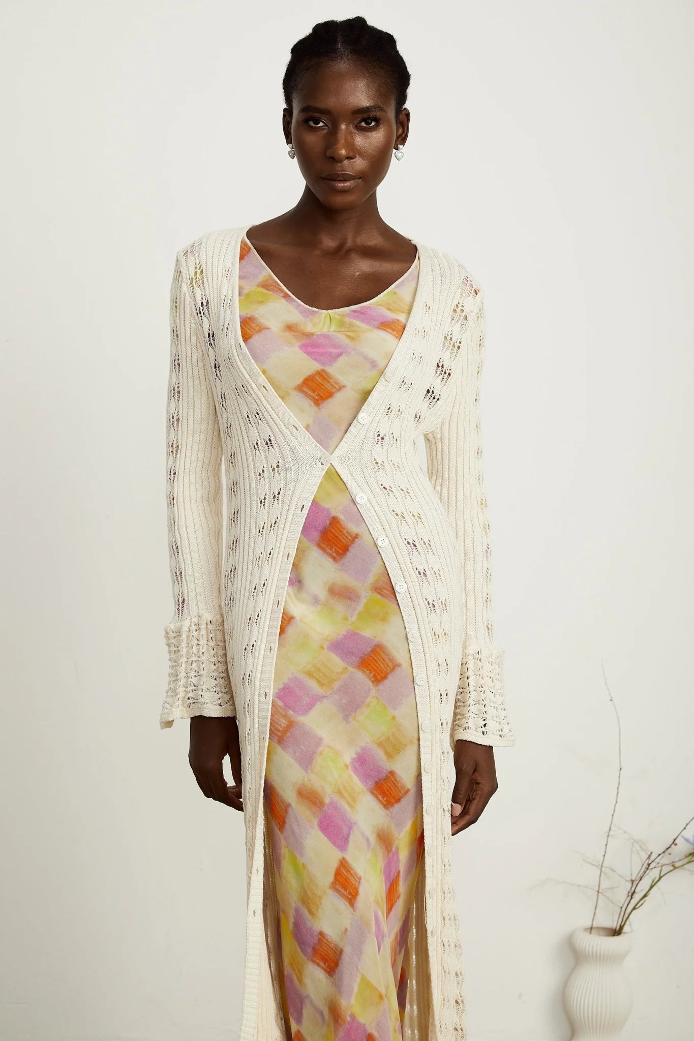 Margherita Crochet Knit Cardigan with Flared Cuffs