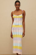 Margherita Midi Dress - Crochet Knit - Floral Appliqué - Scallop Hem - Wave Pattern - Slip - On Style