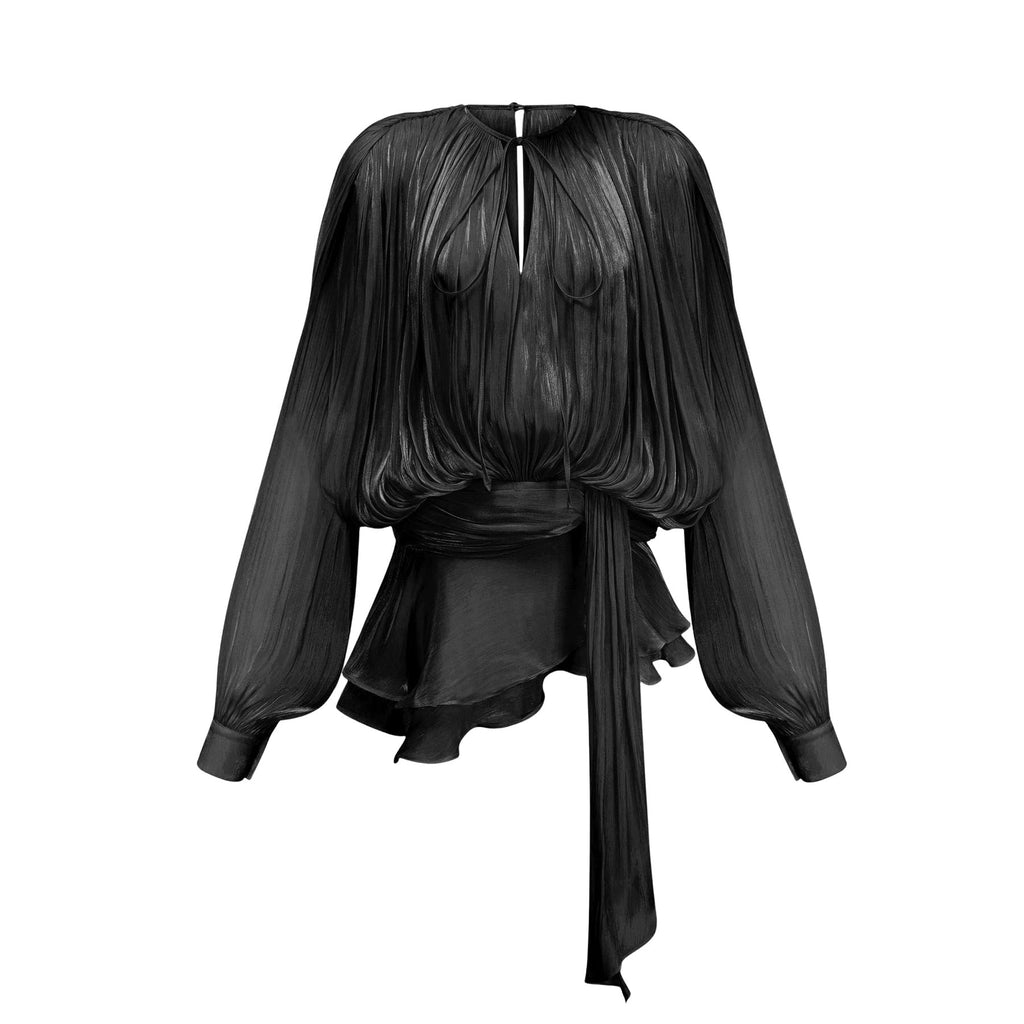 Margherita Mini Dress Twist Design Shoulder Pads Ruffled Hem Glitter