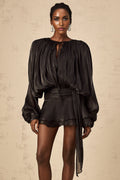 Margherita Mini Dress Twist Design Shoulder Pads Ruffled Hem Glitter