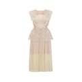 Maria Midi Dress Floral - Lace Paneling Peplum Waist Tulle Neutrals