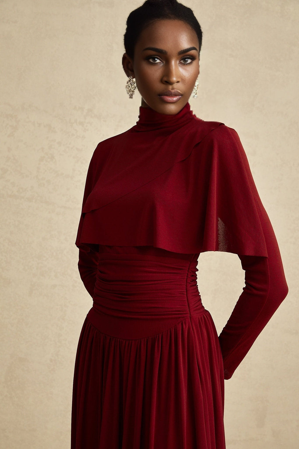 Maria Midi Dress - Vibrant Red with Flap Design & Long Sleeves