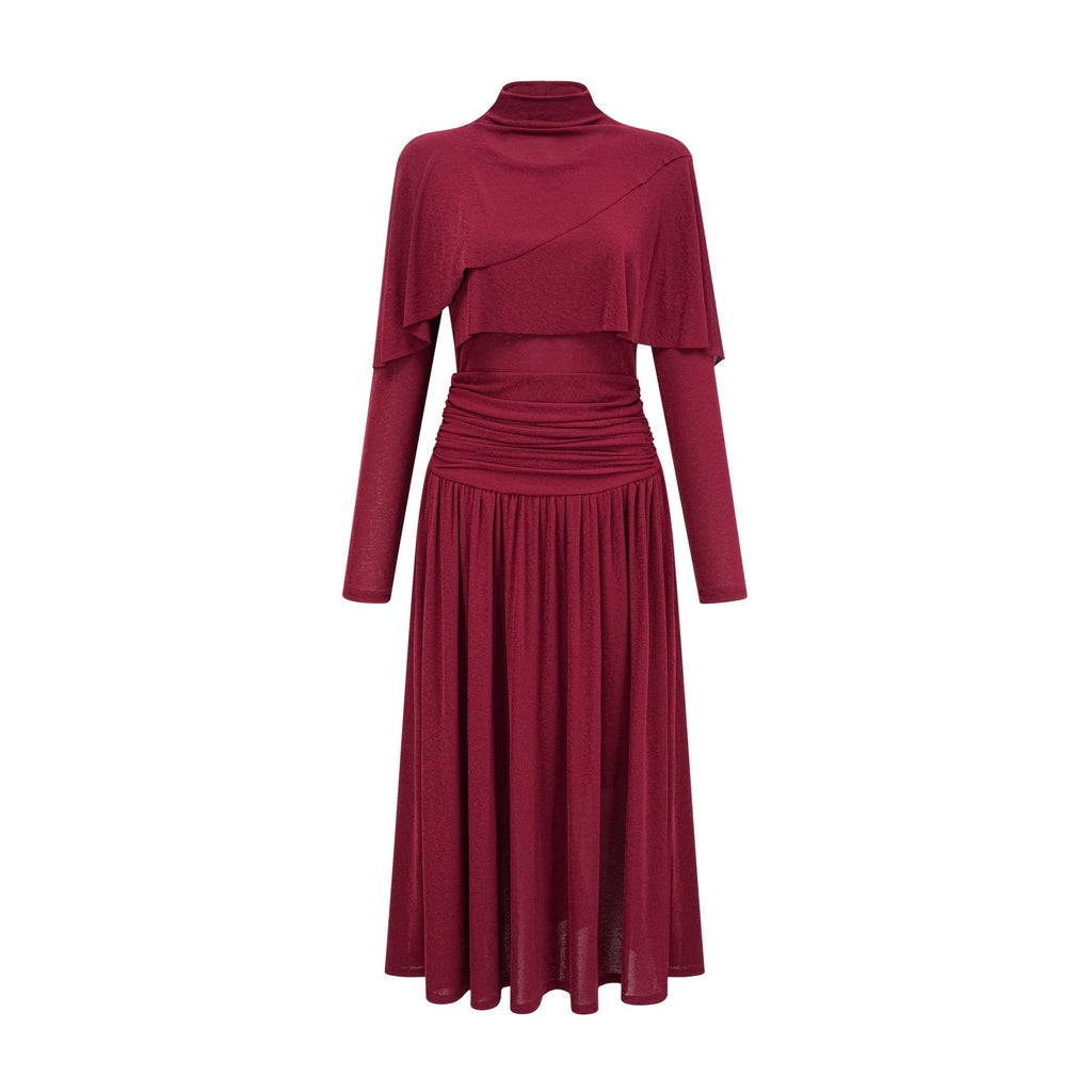Maria Midi Dress - Vibrant Red with Flap Design & Long Sleeves