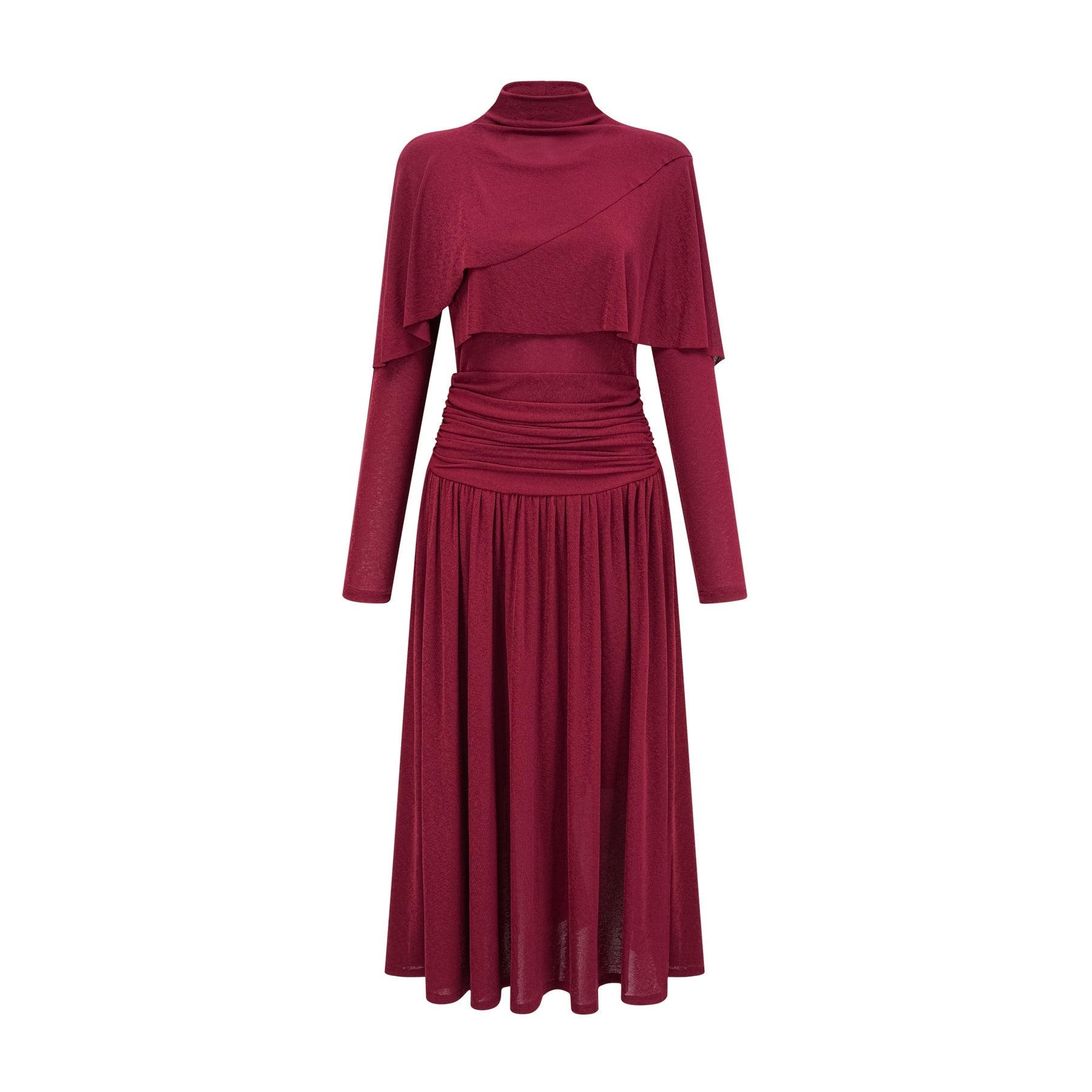 Maria Midi Dress - Vibrant Red with Flap Design & Long Sleeves