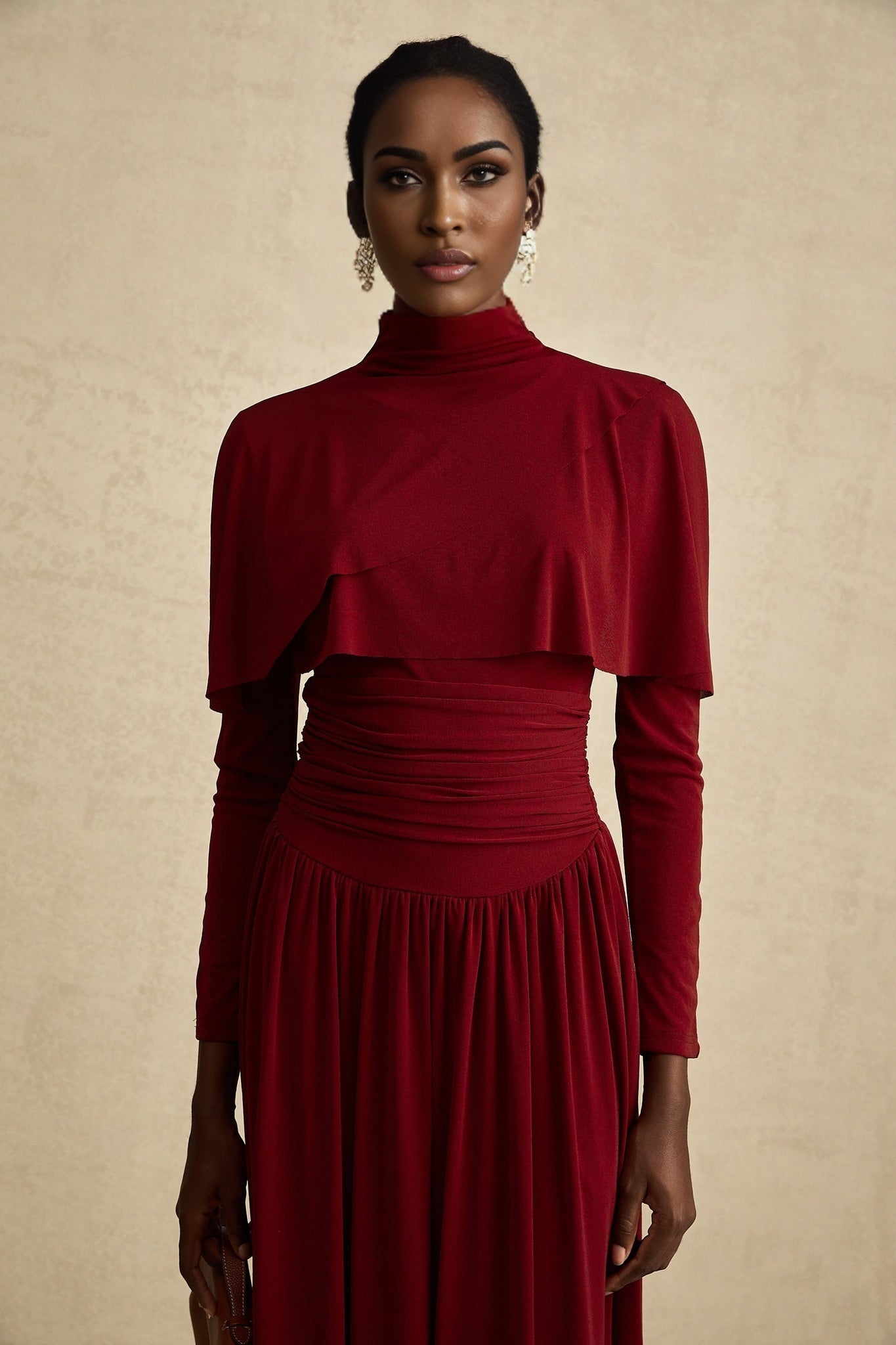 Maria Midi Dress - Vibrant Red with Flap Design & Long Sleeves