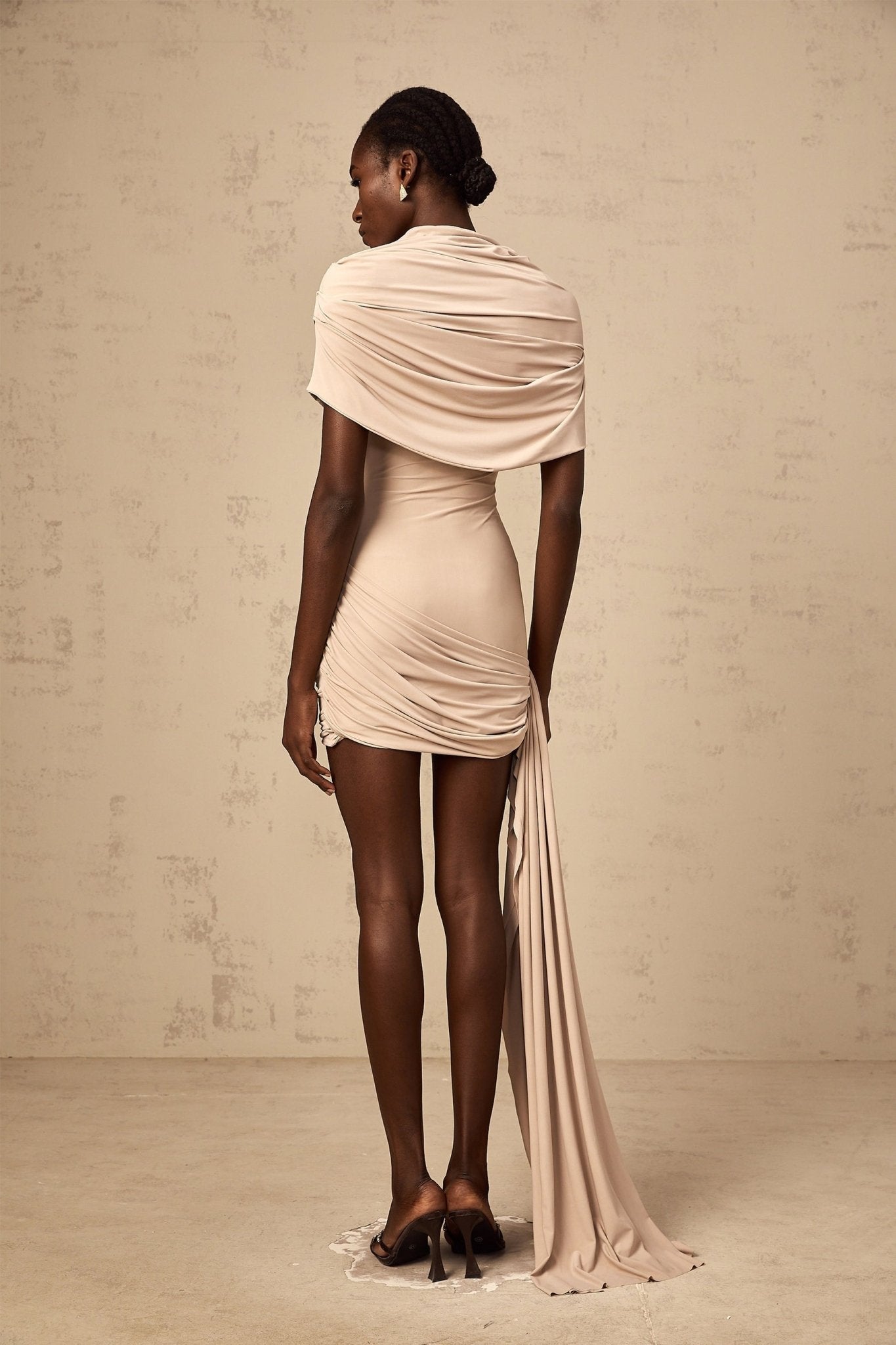 Mariachiara Mini Dress with Mock Neck and Ribbon Design