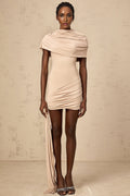 Mariachiara Mini Dress with Mock Neck and Ribbon Design