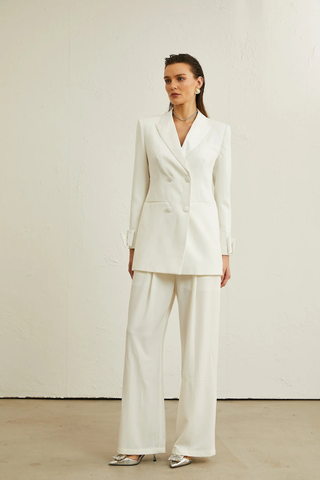Mariah Jacket Mariah Wool Bow Embellished White & Crystal Coat