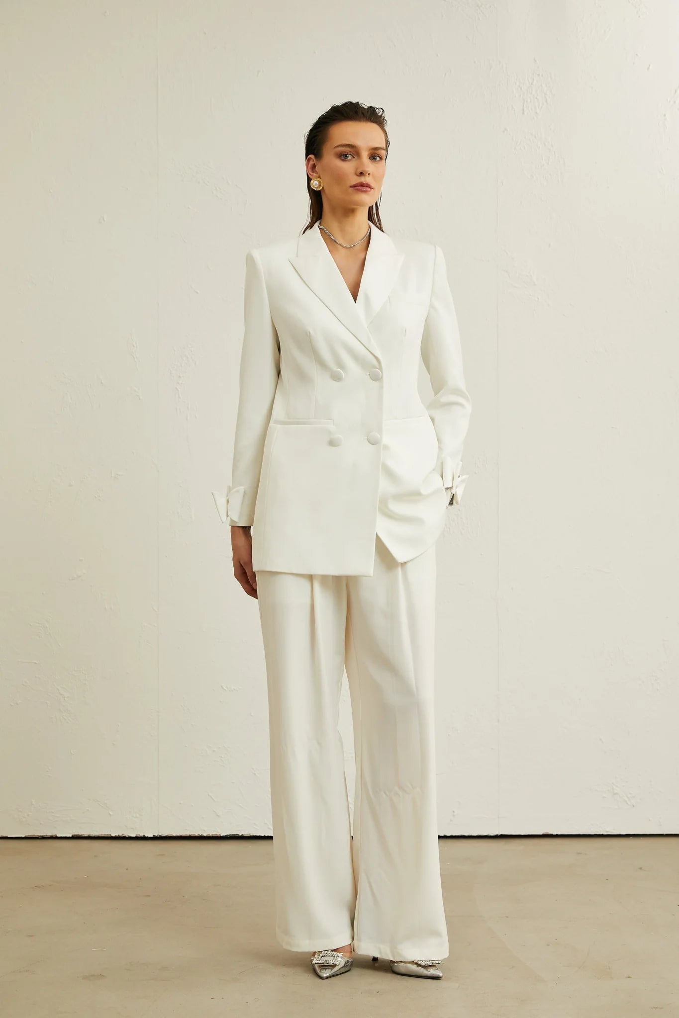 Mariah Jacket Mariah Wool Bow Embellished White & Crystal Coat