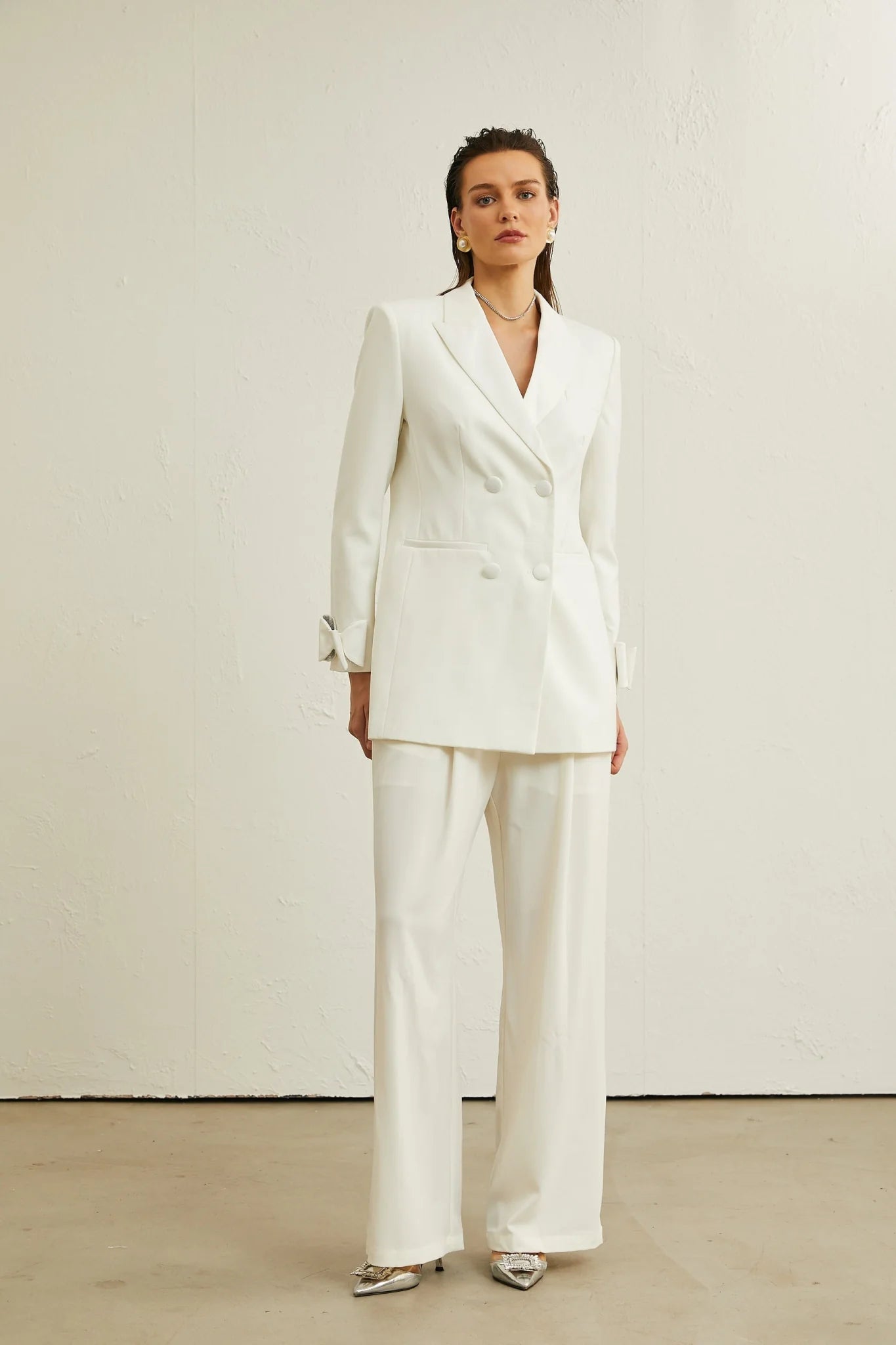 Mariah Jacket Mariah Wool Bow Embellished White & Crystal Coat