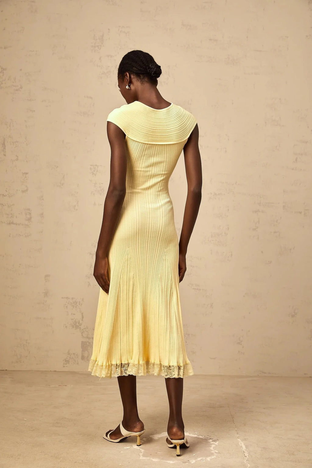 Mariah Midi Dress Yellow Lace Panel & Rib - Knit