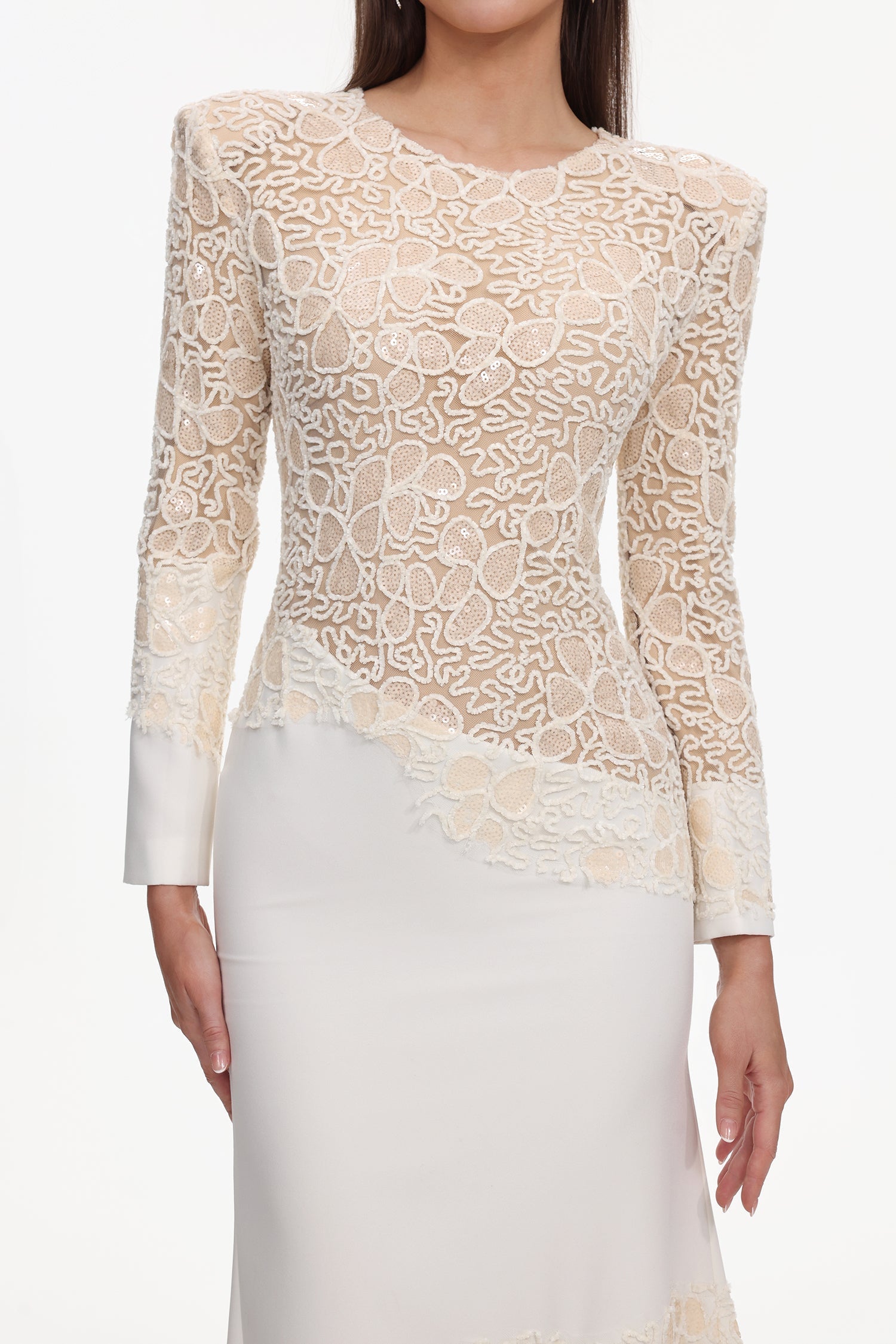 Mariah White Lace Embroidered Maxi Dress for Formal Occasions