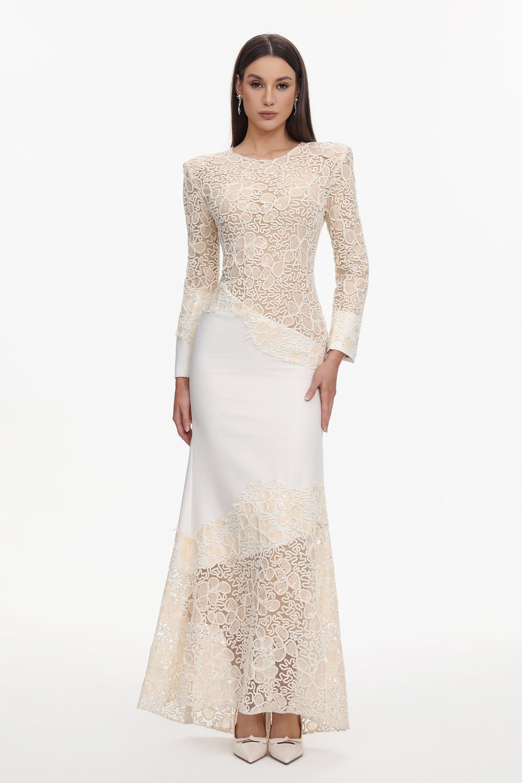 Mariah White Lace Maxi Dress for Formal Occasions