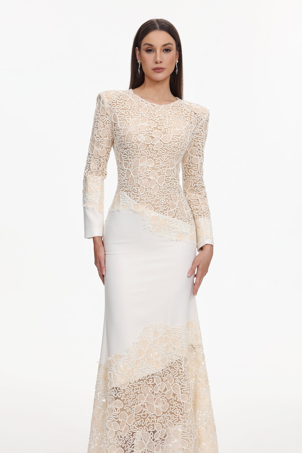 Mariah White Lace Maxi Dress for Formal Occasions