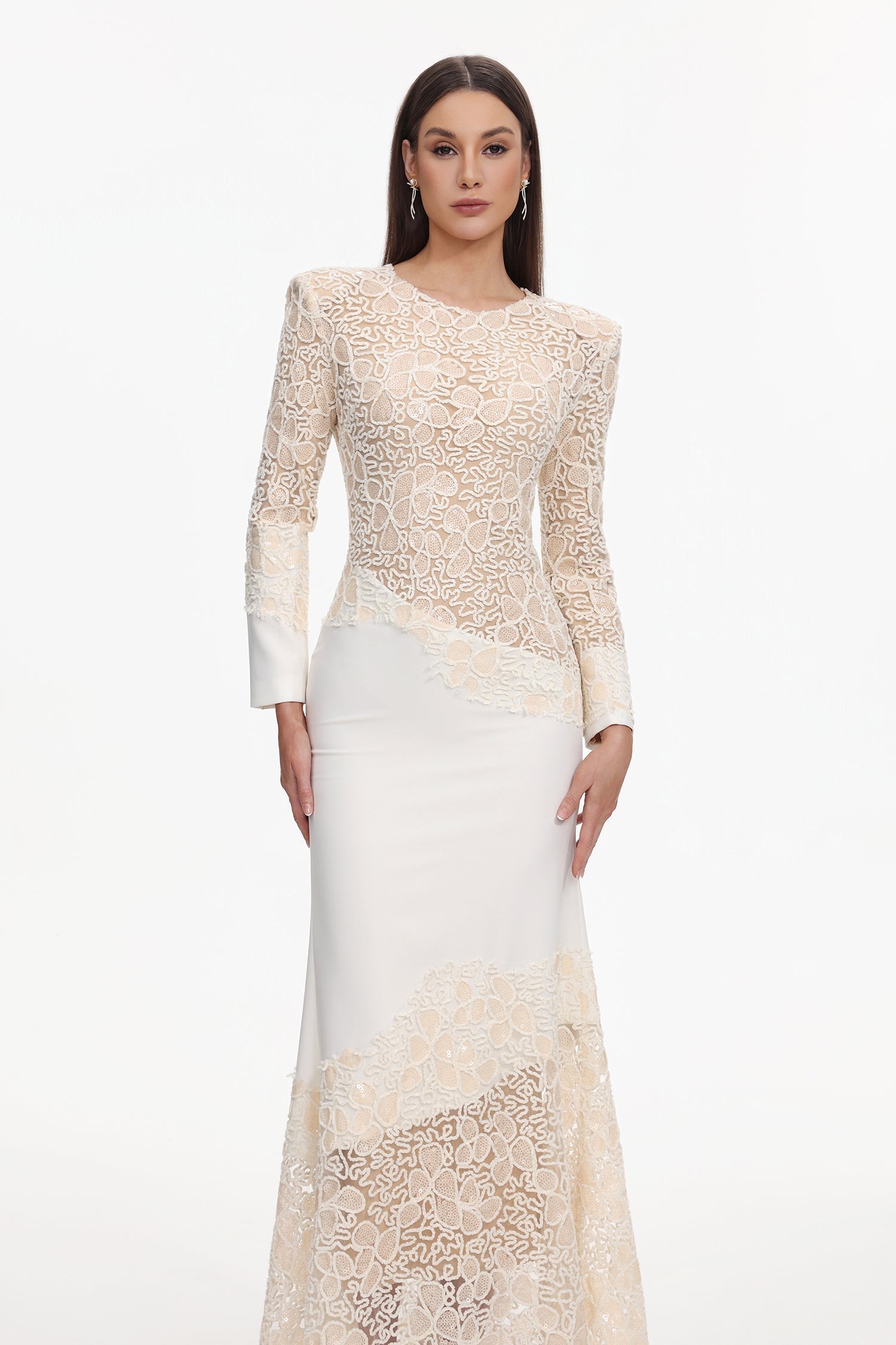 Mariah White Lace Maxi Dress for Formal Occasions