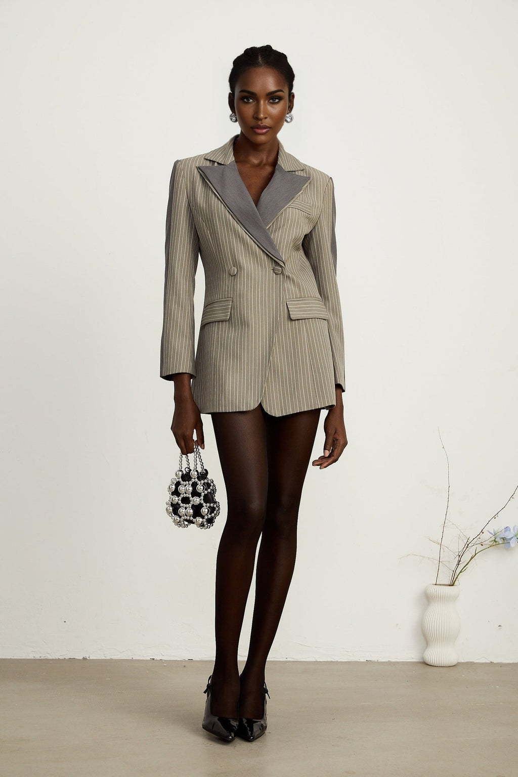 Mariangela Blazer Mariangela Panelled Pinstripe Peak Lapel Grey