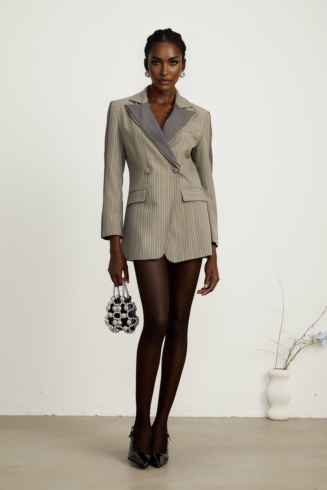Mariangela Blazer Mariangela Panelled Pinstripe Peak Lapel Grey