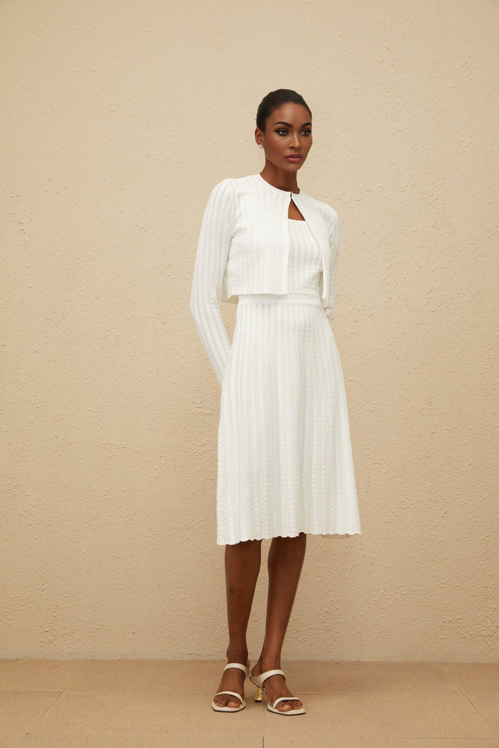 Mariangela Knit Dress - Square Neck - Sleeveless - Fitted Waistline - Ribbed Knit - Scallop Hem