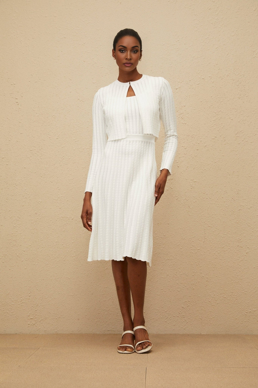 Mariangela Knit Dress - Square Neck - Sleeveless - Fitted Waistline - Ribbed Knit - Scallop Hem