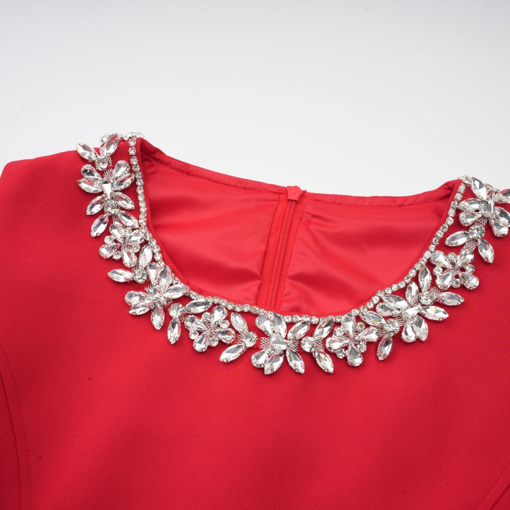Mariangela Mini Dress Red Crystal Pleated Thigh Length