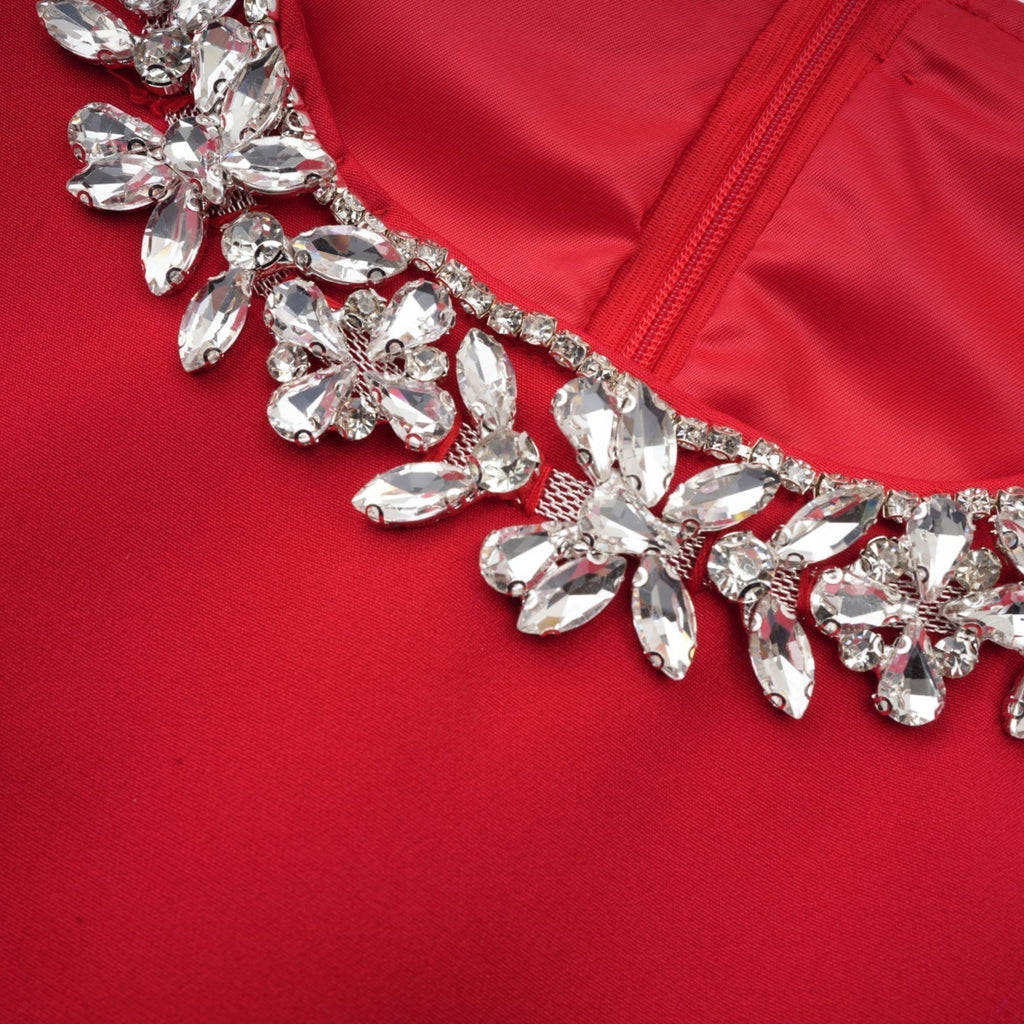 Mariangela Mini Dress Red Crystal Pleated Thigh Length