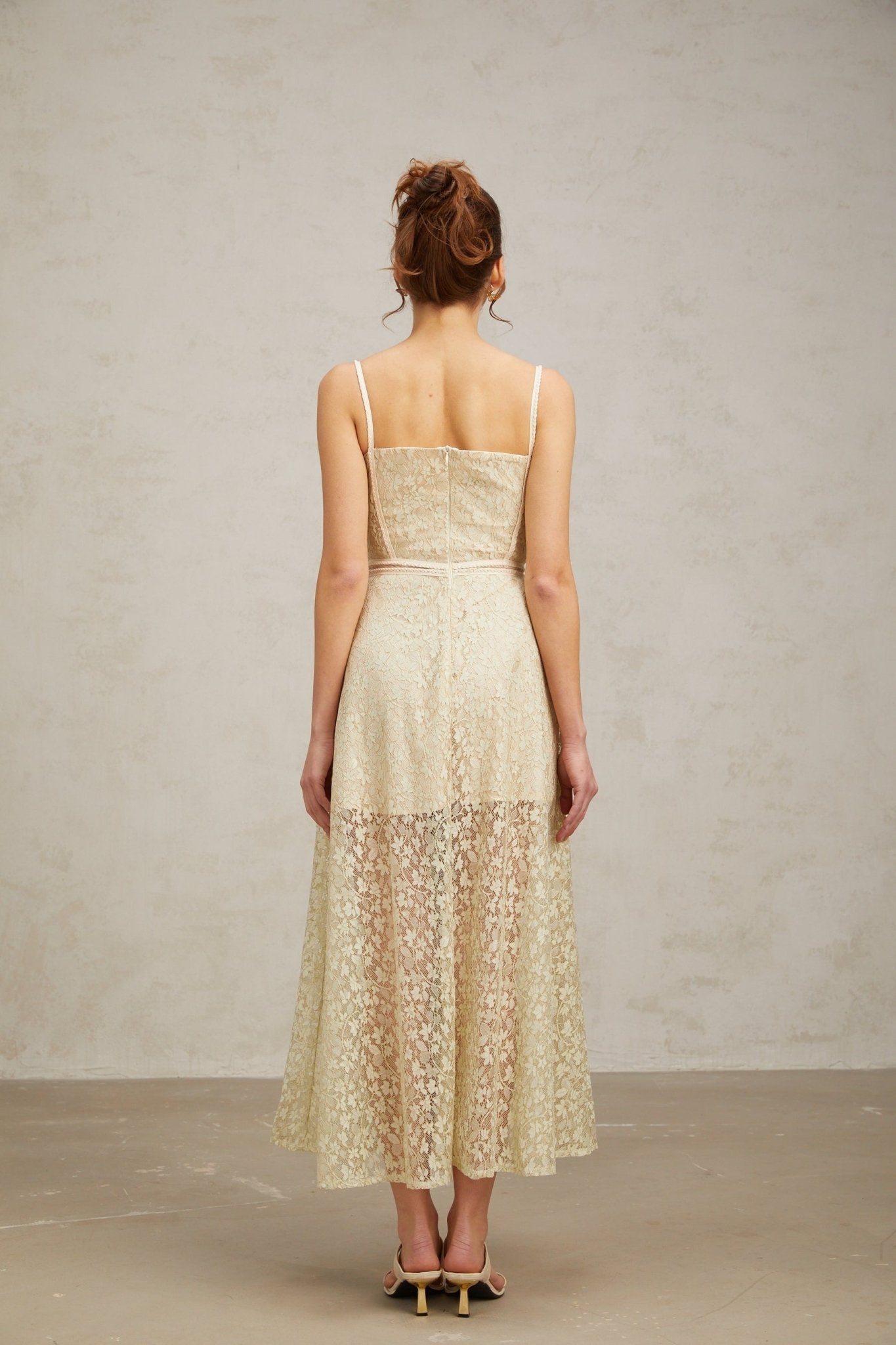 Marianna Floral Midi Dress - Light Green Cut - Out Design with Sleeveless Feature