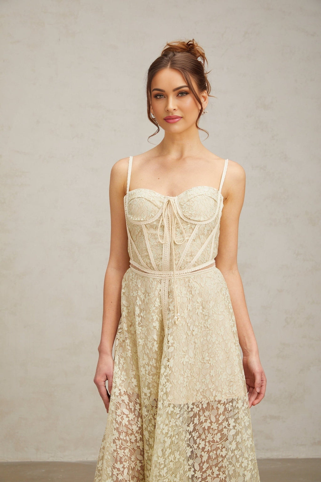 Marianna Floral Midi Dress - Light Green Cut - Out Design with Sleeveless Feature