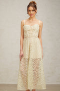 Marianna Floral Midi Dress - Light Green Cut - Out Design with Sleeveless Feature
