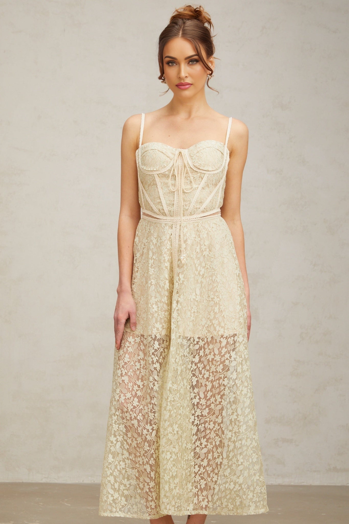 Marianna Floral Midi Dress - Light Green Cut - Out Design with Sleeveless Feature