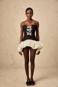 Marianna Mini Dress Polka Dot Bow Mesh Black White Puff Skirt