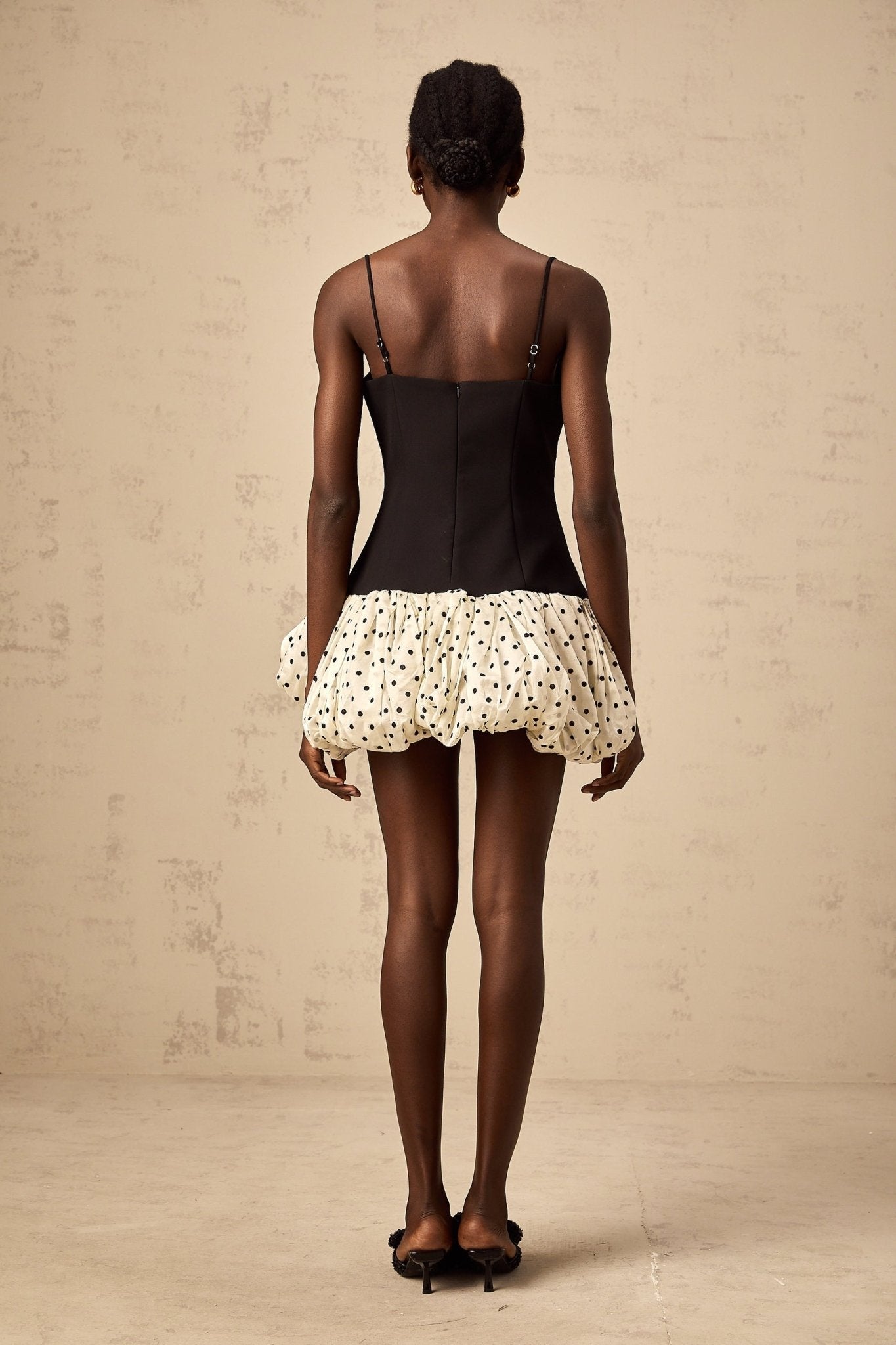 Marianna Mini Dress Polka Dot Bow Mesh Black White Puff Skirt