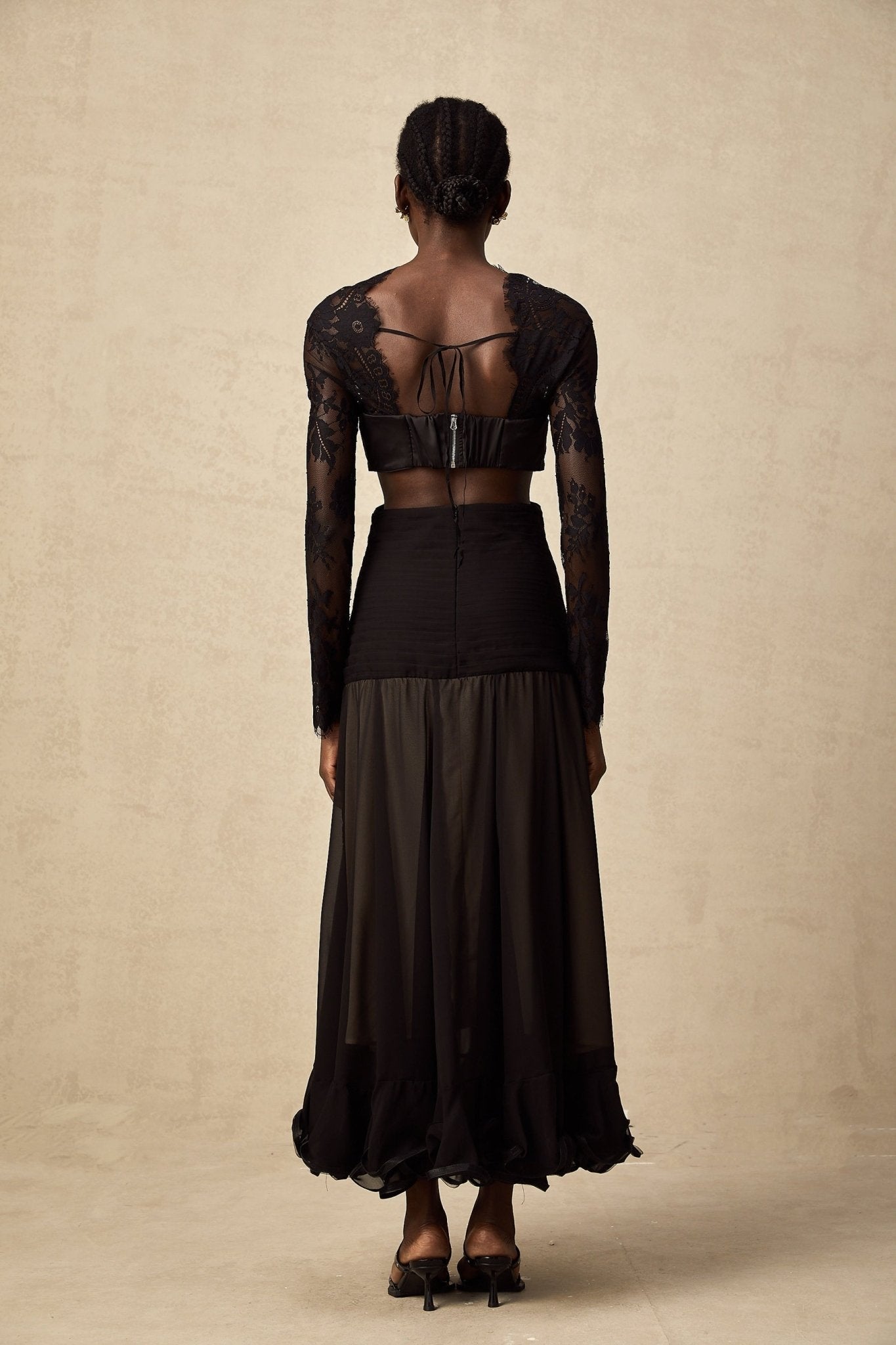 Mariarosa Black Floral Lace Maxi Dress with Oversized Bow