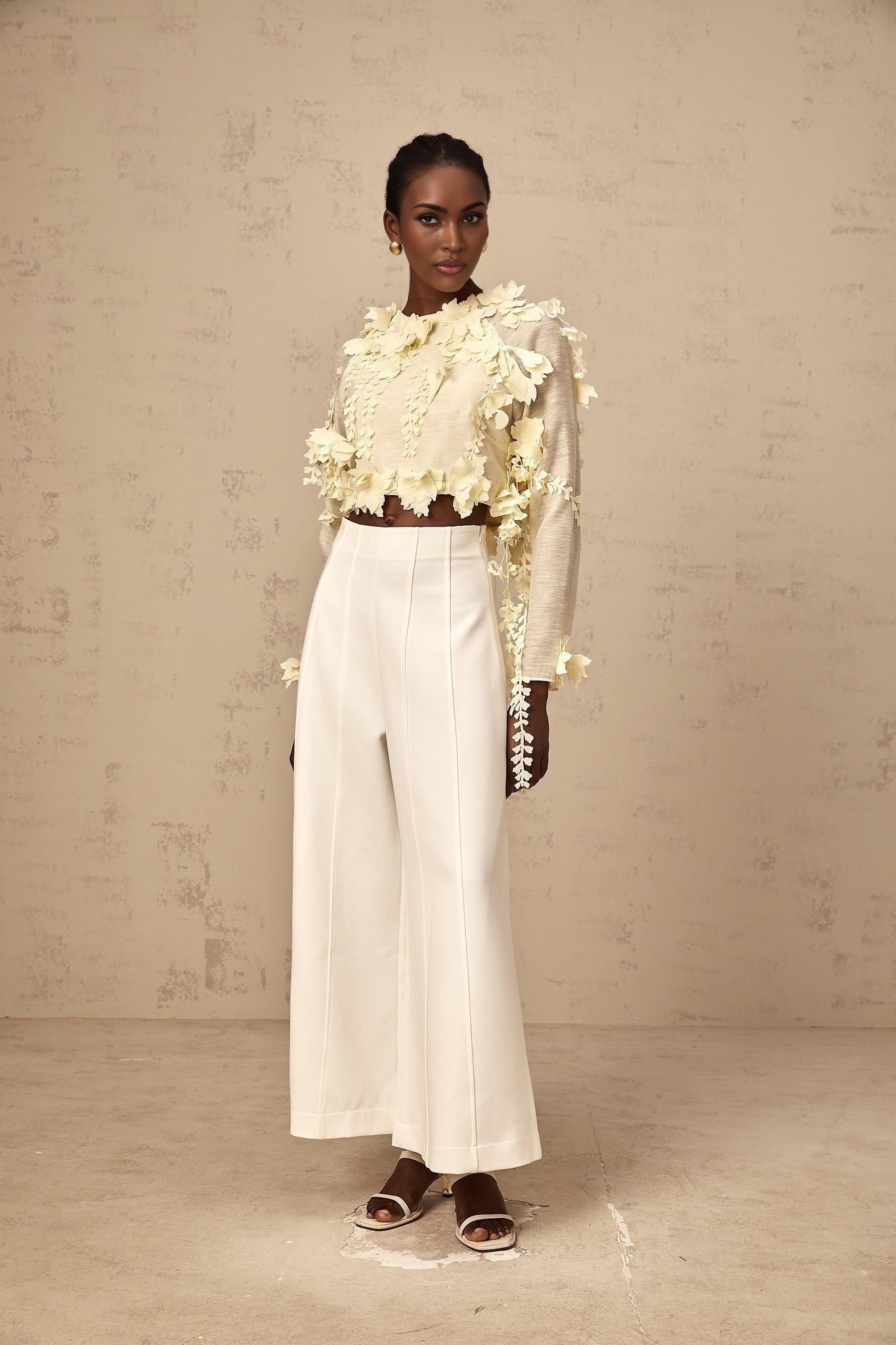 Mariarosa Blouse Light Yellow 3D Petal Cropped
