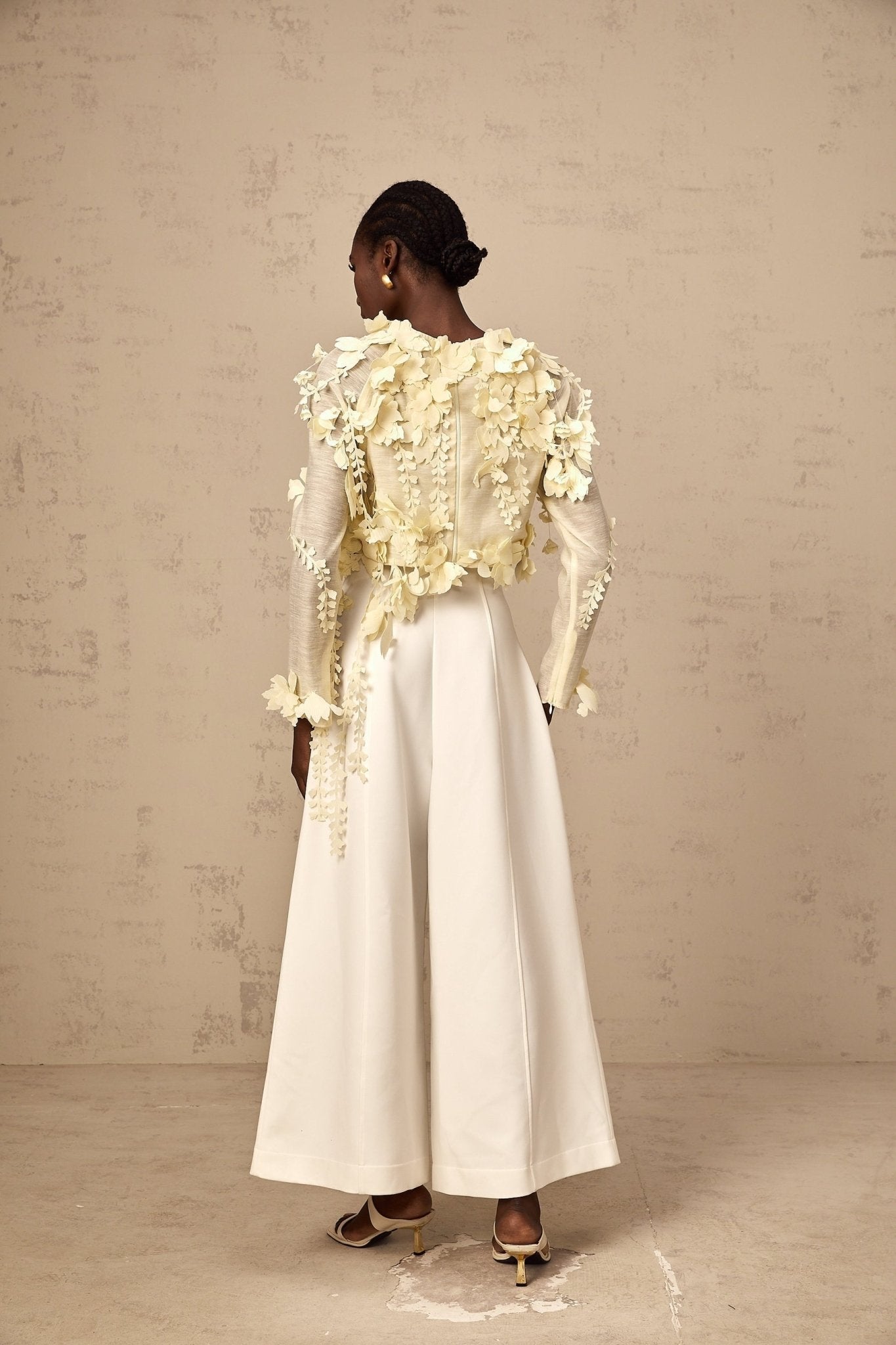 Mariarosa Blouse Light Yellow 3D Petal Cropped