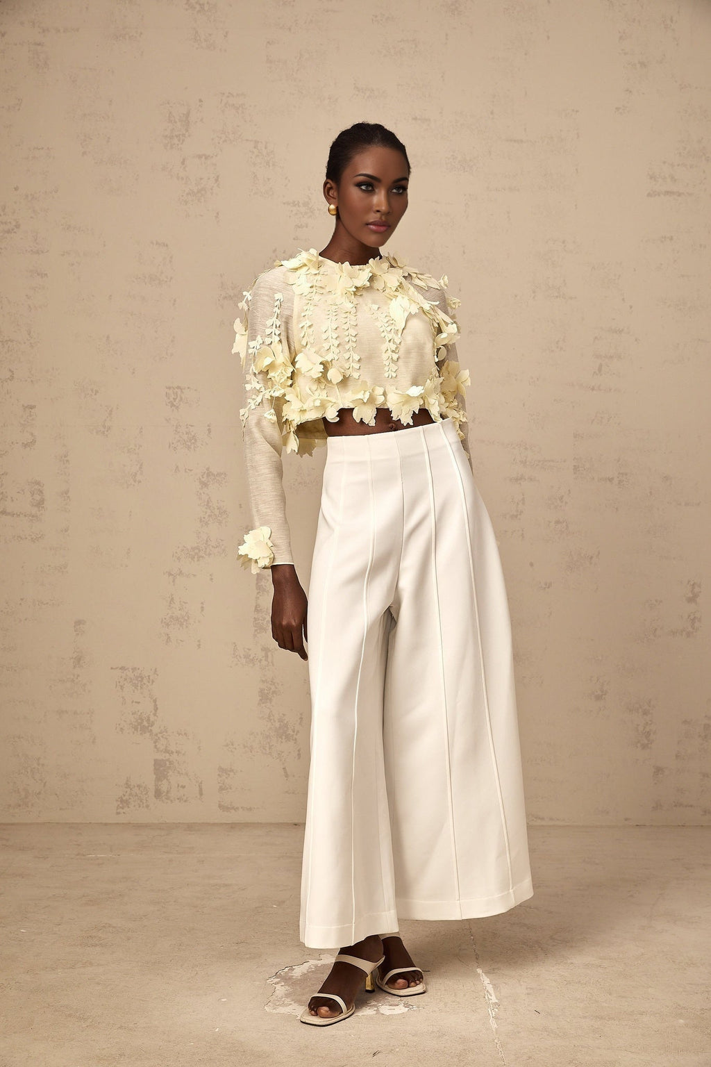Mariarosa Blouse Light Yellow 3D Petal Cropped