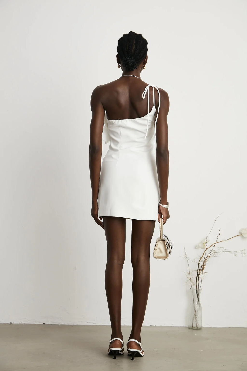 Mariarosa Mini Dress Mariarosa White Faux Flower Tie Side Zip