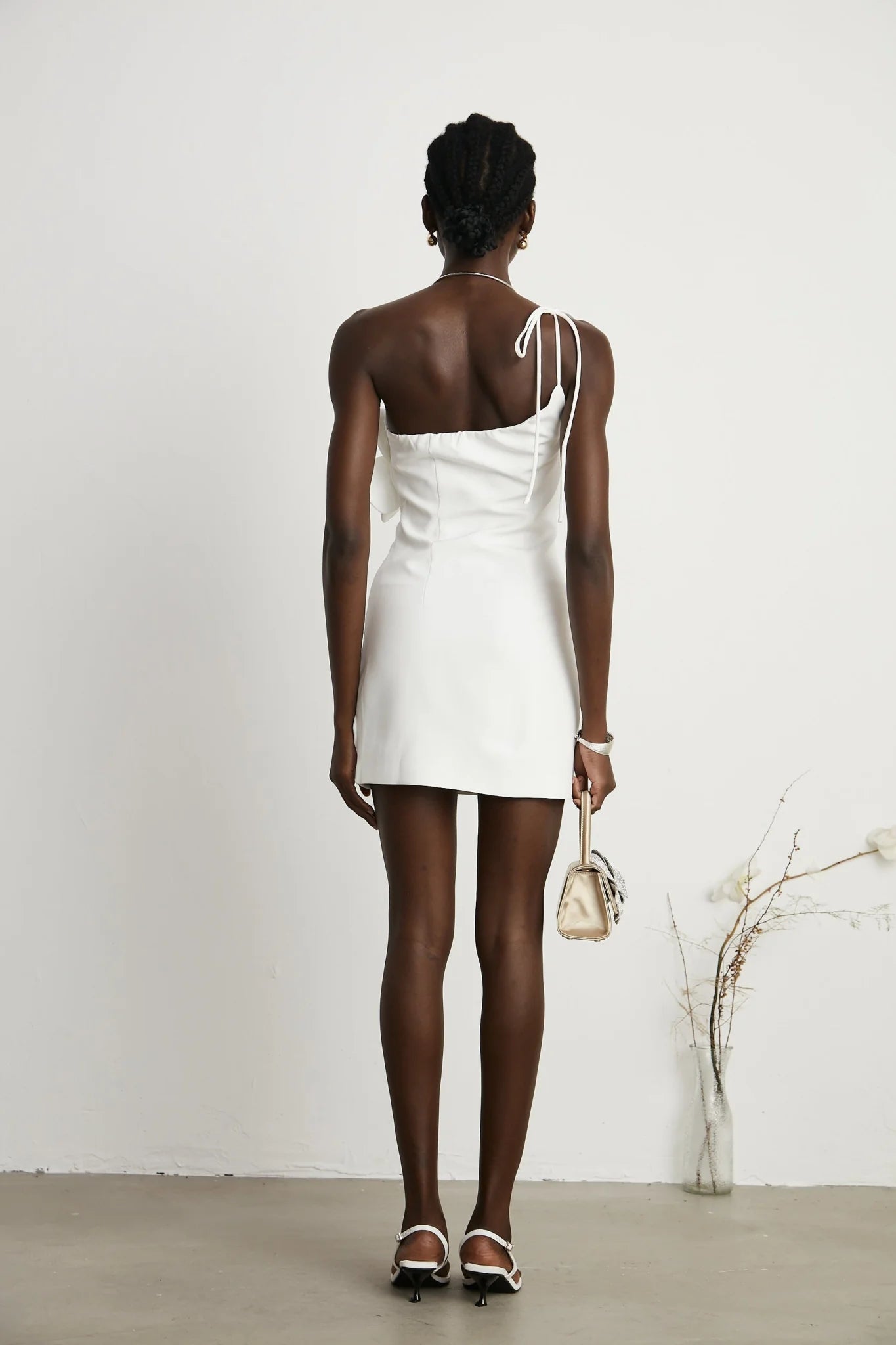 Mariarosa Mini Dress Mariarosa White Faux Flower Tie Side Zip