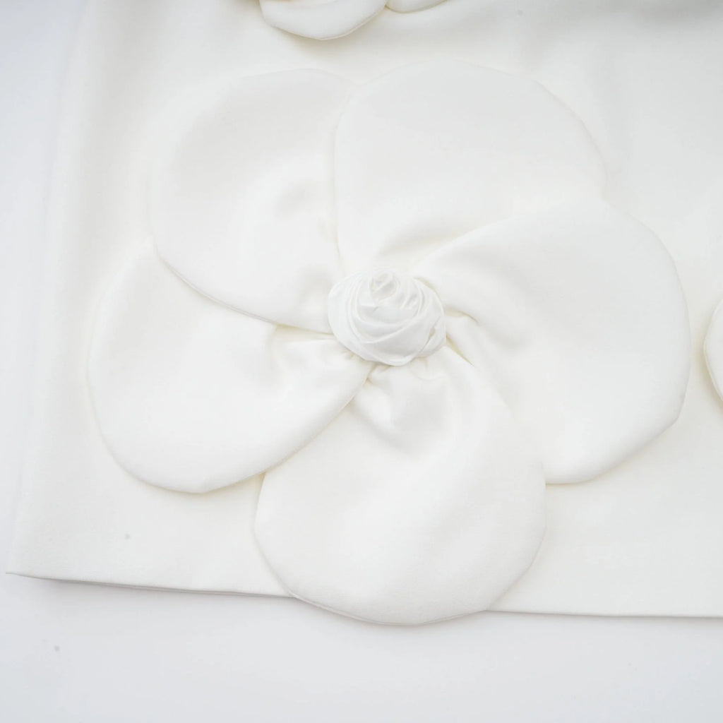 Mariarosa Mini Dress Mariarosa White Faux Flower Tie Side Zip