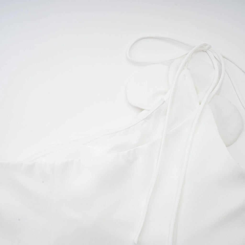 Mariarosa Mini Dress Mariarosa White Faux Flower Tie Side Zip